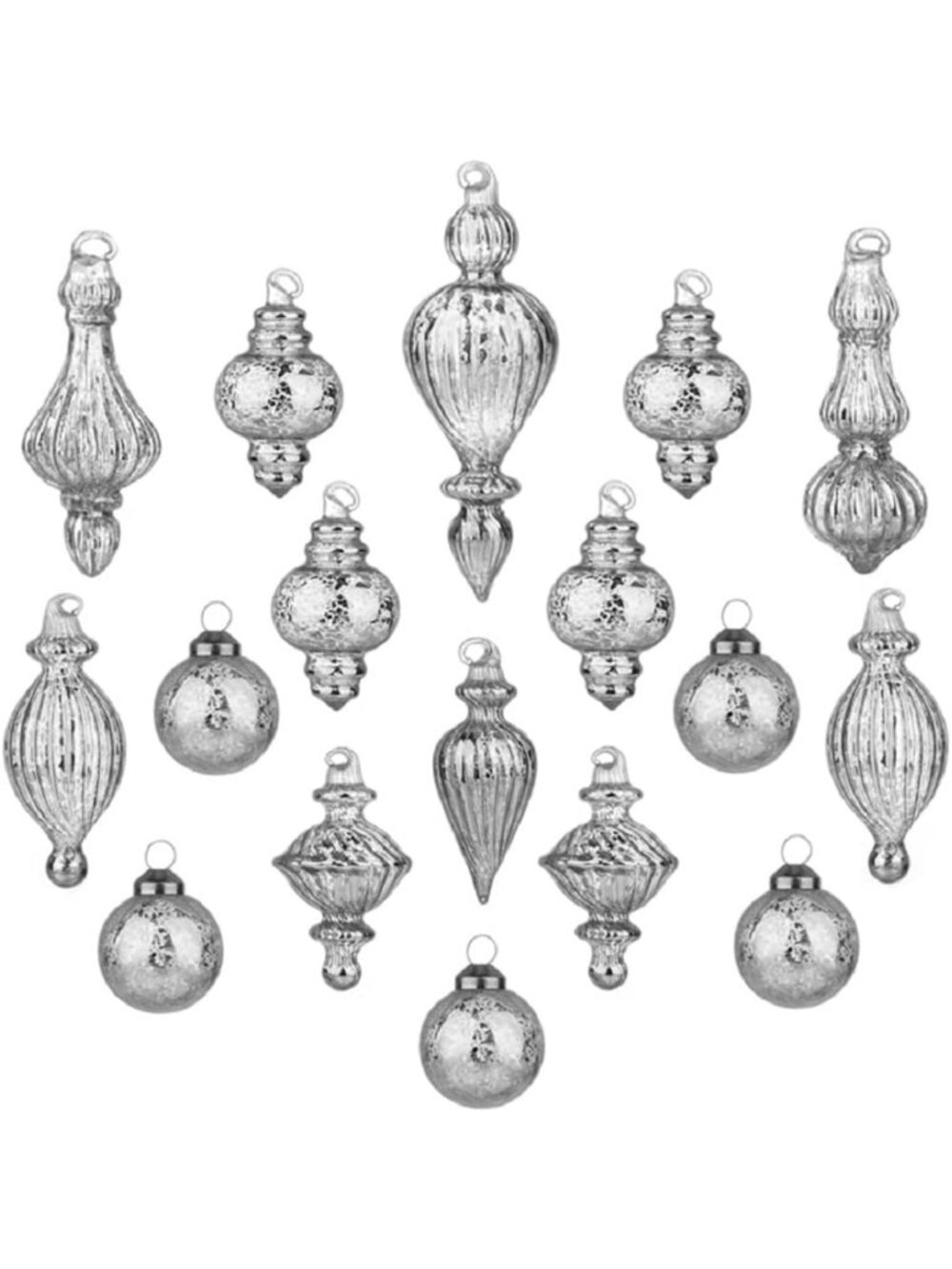 Set of 17 Silver Mercury Glass Christmas Ball Ornaments for Holiday Decor